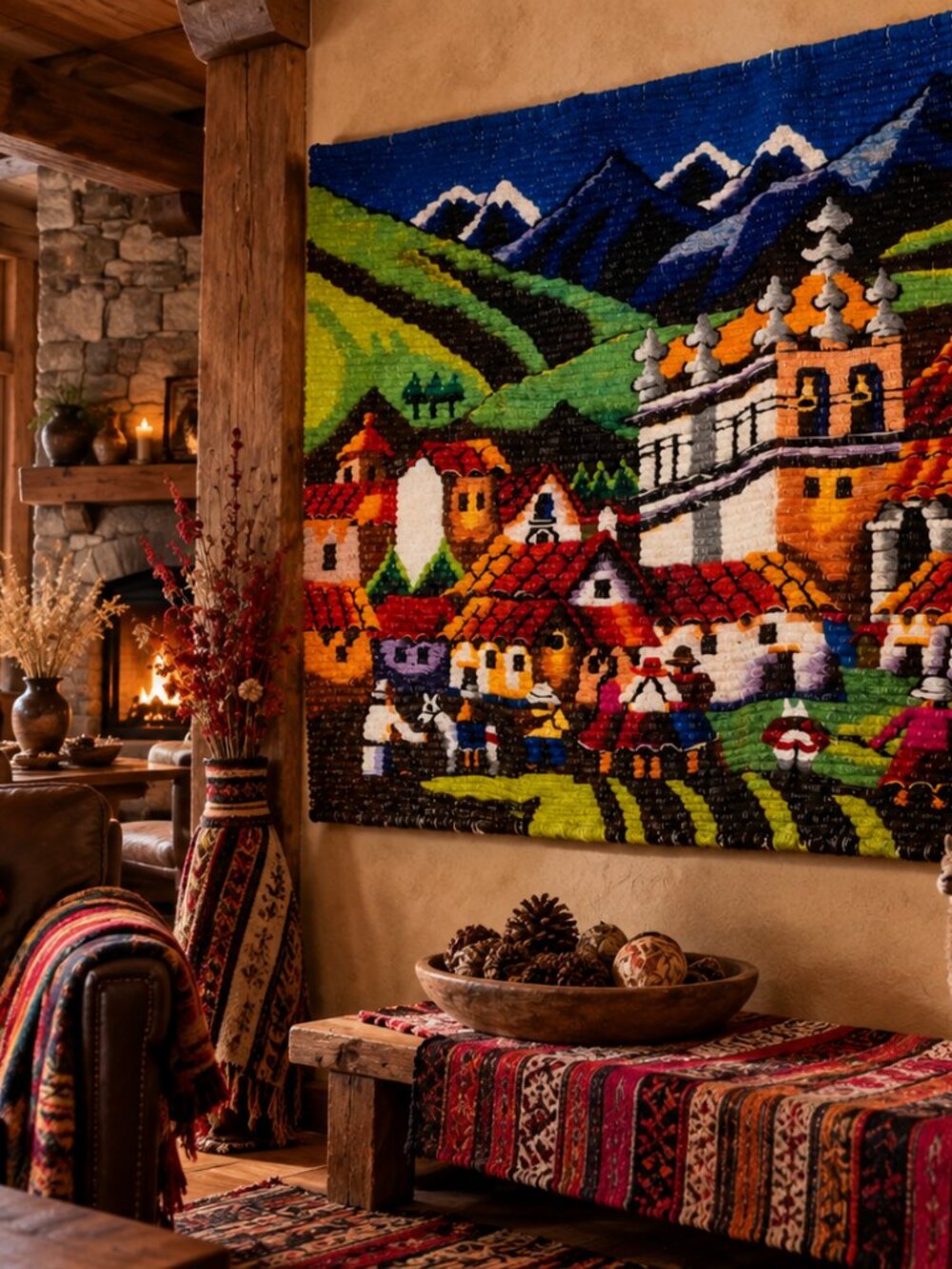 Art tapestry Authentic Andean Village Rustic Style , Extra Large